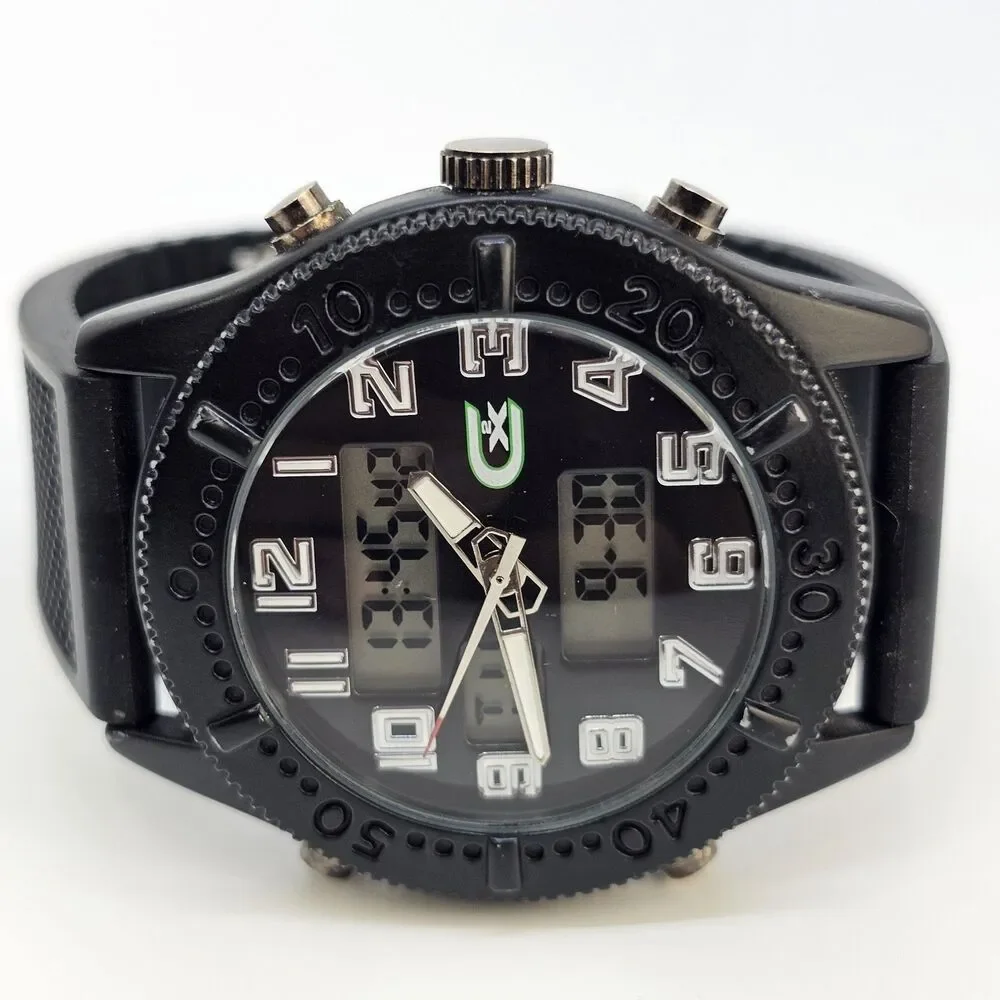 Men CX2 Croton Sport Black Tone Silicone Analog Digital Watch 46MM New Batteries